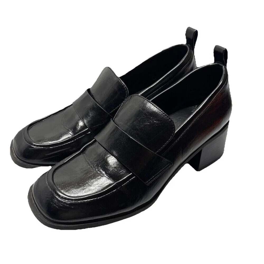 Abercrombie & Fitch Black Block Heeled Loafer Faux Leather Women’s Size 7 Y2K